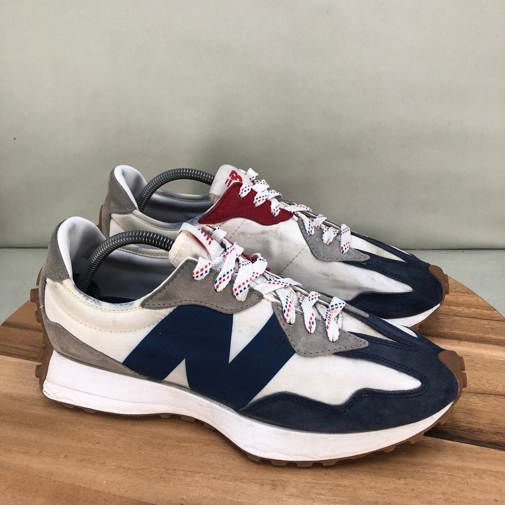 New Balance 327 Mens White Navy Red Grey Suede Sneakers MS327WR Size 11